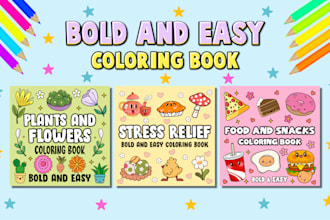 design bold and easy coloring book cover and pages for amazon KDP