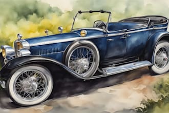 draw realistic watercolor portrait style car, bike vehicle