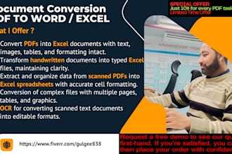 covert PDF to excel solution, data entry, formatting, and analysis