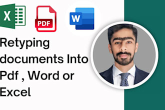 retype and convert documents, images ocr, pdf, jpeg to word or excel document