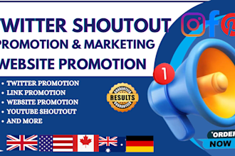 do twitter promotion, shoutout, website link, link promotion, ig, fb, UK, USA