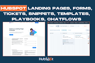 hubspot landing pages, forms, tickets, snippets, templates, playbooks, chatflows