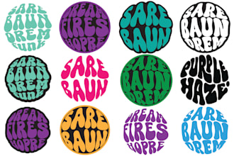 draw bold typography logo design in circle style