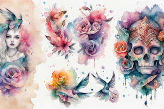 draw watercolor tattoo design