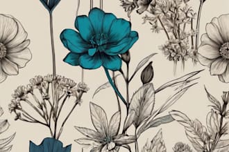 draw line art illustration botanical and flower beautifully