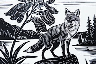 illustrate botanical and animal linocut illustration
