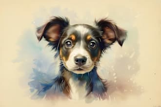design a watercolor disney pet portrait illustration
