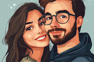 illustrate a cute cartoon couple portrait