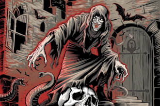 draw dark art illustration for metal t shirt merchadise