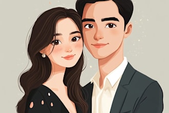 draw you cute disney cartoon couple portrait