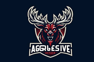 design different aggressive head, deer mascot logo in just 1 day