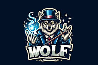 make an amazing wolf magician, joker, clown mascot logo in one day