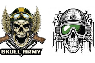 create high quality skull gun army military vector logo