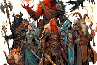 make a d and d character art and dnd party illustration
