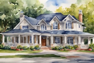 create custom house portraits in watercolor