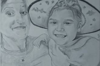 draw pencil sketch portrait from photo and make time lapse