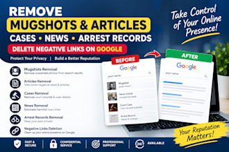 remove mugshots article cases news arrest record delete negative links on google