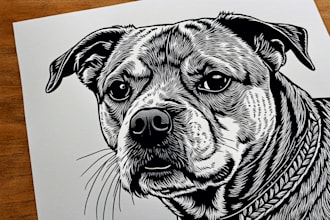 draw a pet portrait using linocut technique