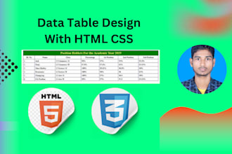 design table data page with HTML and CSS code from CSV file