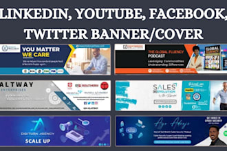 design professional linkedin, youtube, facebook, twitter banner, logo