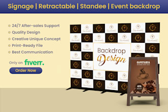 retractable standee event backdrop roll up pull up banner sandwich board design