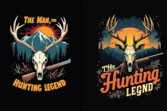 do retro deer head hunting mountain and vector logo design
