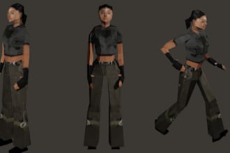 do retro ps1 psx ps2 n64 game character 3d animation in low poly 3d model