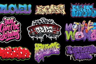 design awesome graffiti art, text and t shirts logo
