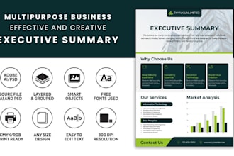 design a professional one pager, executive summary, or investment teaser