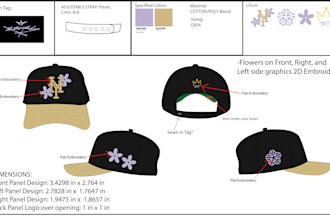 design a vector hat mock up with tech pack for manufacturing