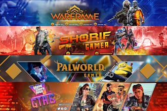 design attractive youtube gaming banner, twitch and discord banner design