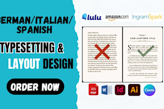 format, design and layout spanish book, german book, italian book, typesetting