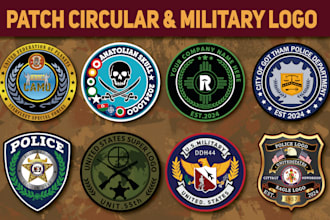 design patch, military, army, tactical, badge stickers, circular and skull logo