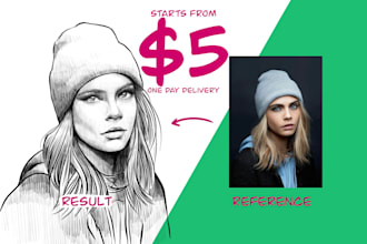 draw sketch and realistic line art portrait from your photo