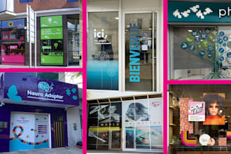 design stunning shopfront,storefront,window graphic,decal,vinyl sticker,signage