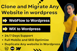 copy clone webflow to wordpress , wix to wordpress migration redesign webflow