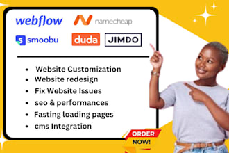 design and redesign webiste on webflow jimdo smoobu namecheap duda ionos website