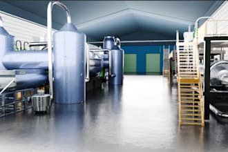 do 3d cgi unreal engine design for refinery, oil distillery, factory, fumigator