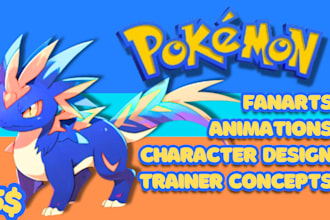 draw cute custom pokemon and fakemon character illustrations with sprite, anime
