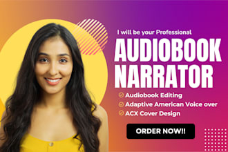 audiobook narration, audiobook editing, with female voice over, acx cover design