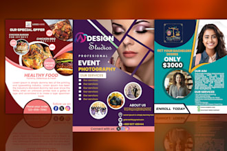 design stunning flyers, brochure, food, party flyers, marketing flyers, leaflet