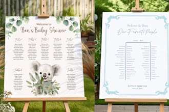 design wedding event stationery, seating, menus, signs