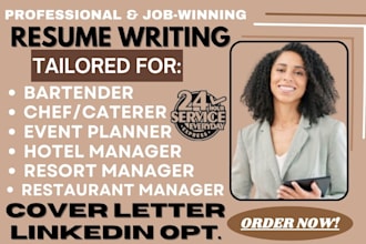write hotelier resume, resort cv, restaurant, receptionist, chef, hospitality cv
