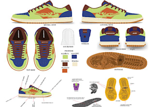 design shoe tech pack, footwear design, sneakers design, flat sketch, tech pack