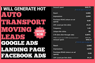 generate warm auto transport moving leads via google ads landing page meta ads
