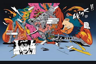 draw graffiti font character with anime cartoon figures