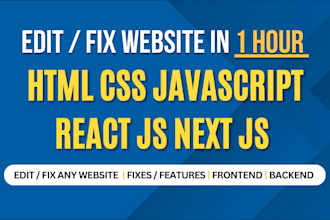 quickly edit, fix HTML CSS website, or fix react js next js website in 1hour