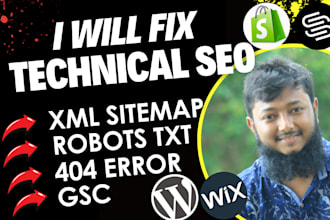 fix technical SEO and XML sitemap, robots txt, gsc, 404 error