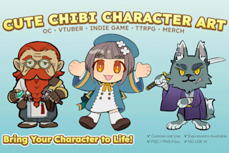 draw a custom chibi character for oc, vtuber or ttrpg