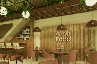 design modern restaurant interior with realistic renders